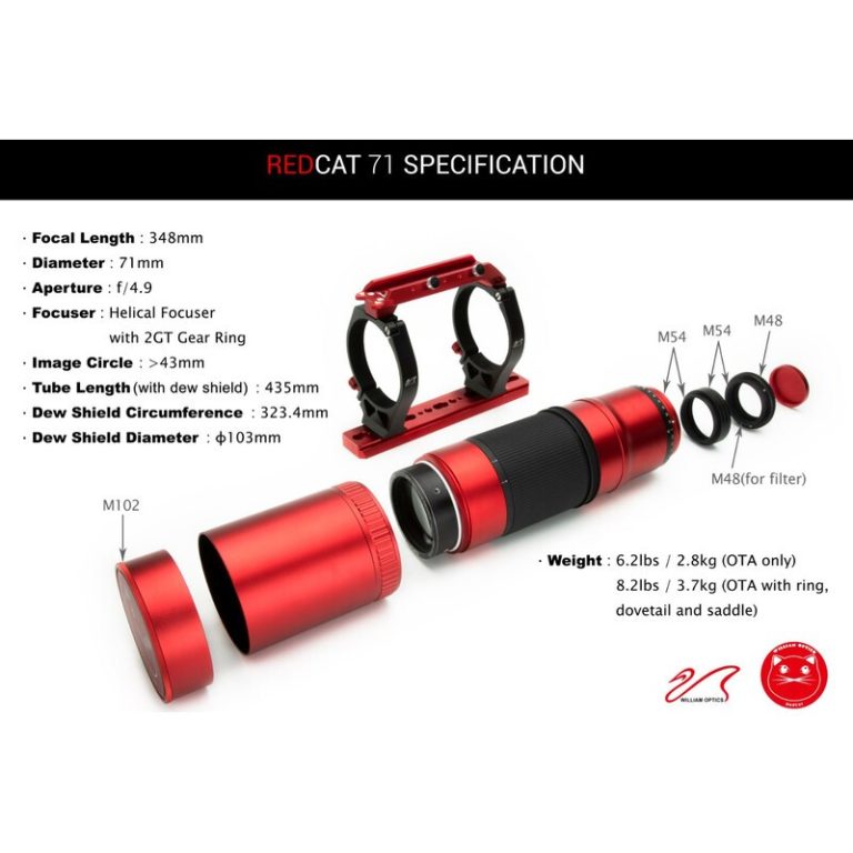 William Optics Τηλεσκόπιο (ΟΤΑ) Διοπτρικό Αποχρωματικό AP 71/350 RedCat 71