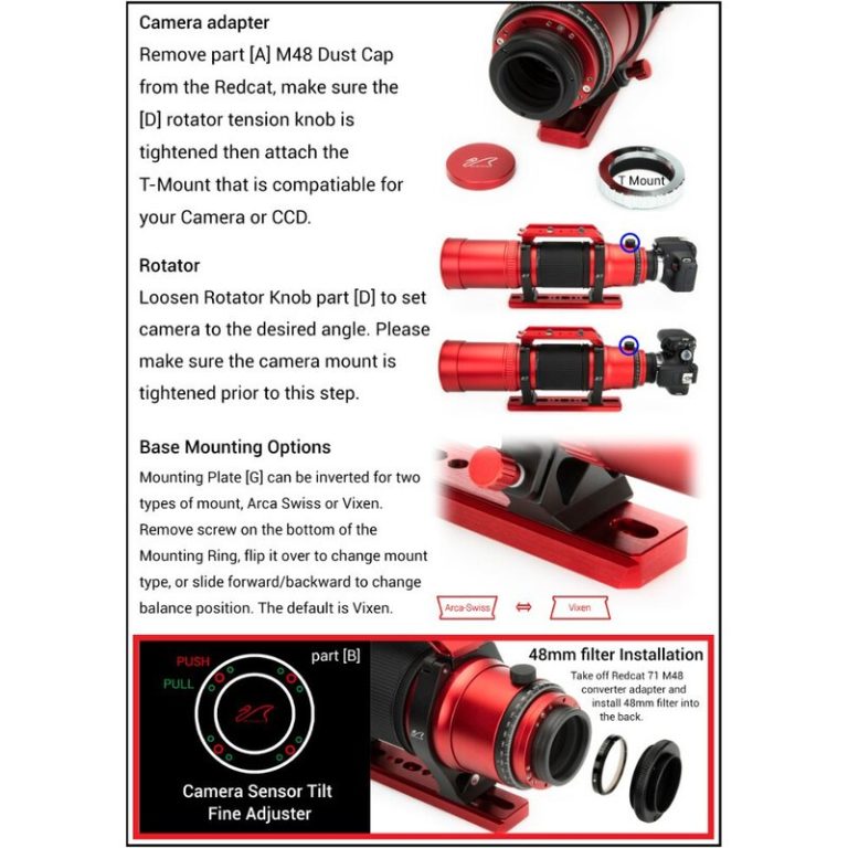 William Optics Τηλεσκόπιο (ΟΤΑ) Διοπτρικό Αποχρωματικό AP 71/350 RedCat 71