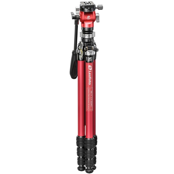 Leofoto Τρίποδο Carbon LY-224C MR.Y + Κεφαλή Βίντεο BV-OR + Leveling Base LB-38 (Κόκκινο) - Image 2