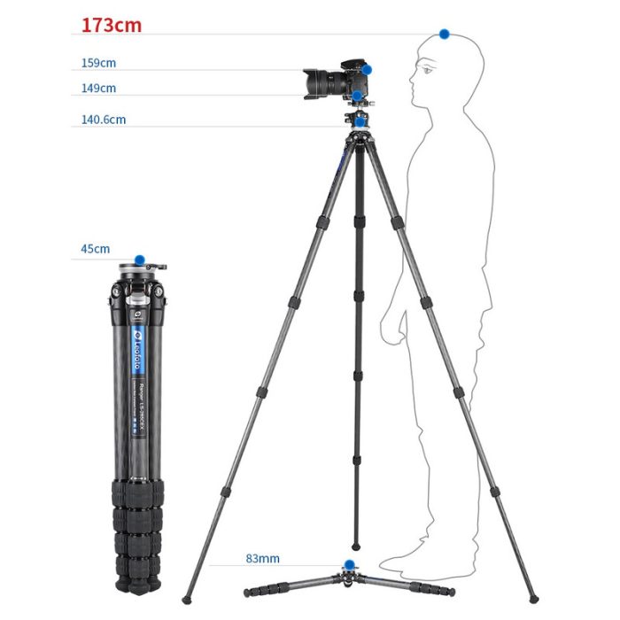 Leofoto Τρίποδο Carbon LS255CEX Ranger With Levelling Base + Κεφαλή Video Tilt BV-5 - Image 6