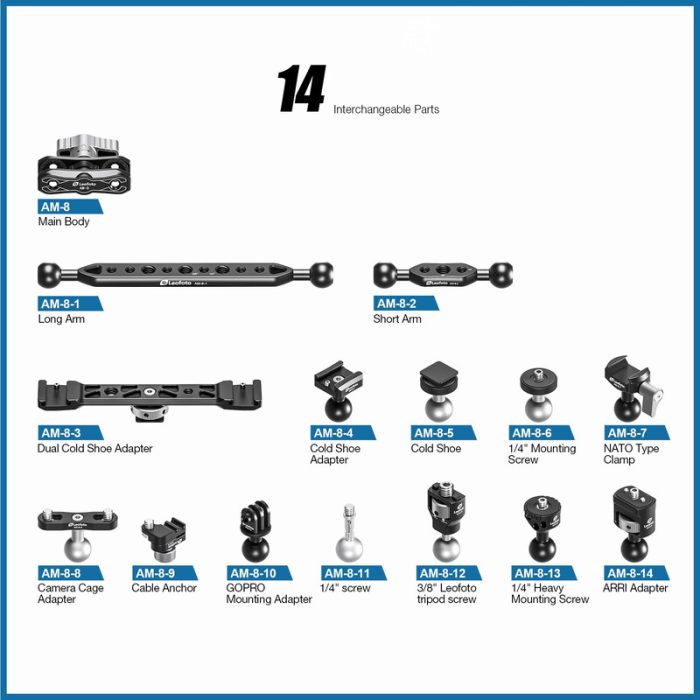 Leofoto Αρθρωτός Βραχίονας AM-8-6 με Βίδα 1/4'' & Δίσκο Στήριξης - Image 4